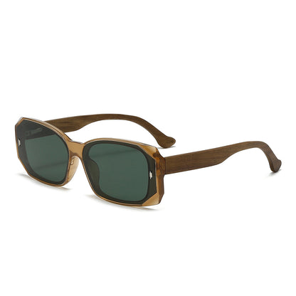 Square Wooden Temples Retro Sunglasses