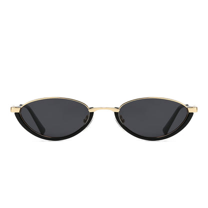 Semi-Rimless Oval Black Frame Sunglasses